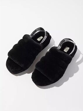 UGG Fluff Yeah Slide Slipper Shoe In Black Sherpa